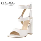 Женские сандалии на квадратном каблуке Onlymaker, матовые белые туфли на высоком массивном каблуке с металлическими кольцами и застежкой-липучкой, лето