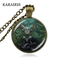 karairis alice in wonderland cheshire cat necklace vintage bronze pendant steampunk necklaces fashion jewelry gift for women man