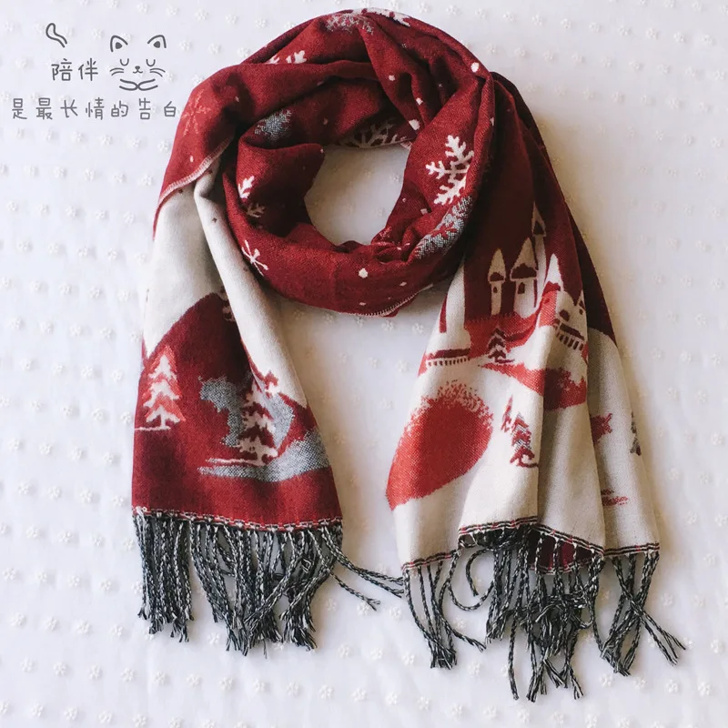Рождественская теплая шаль с принтом в виде снежинок унисекс шарф Зимний толстый
