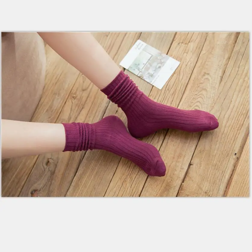 Thick Cotton Crew Socks for Women  6 Pairs/Lot Ribbed Knit Warm Winter Socks Black Mustard Wine Ivory Ankle Socks