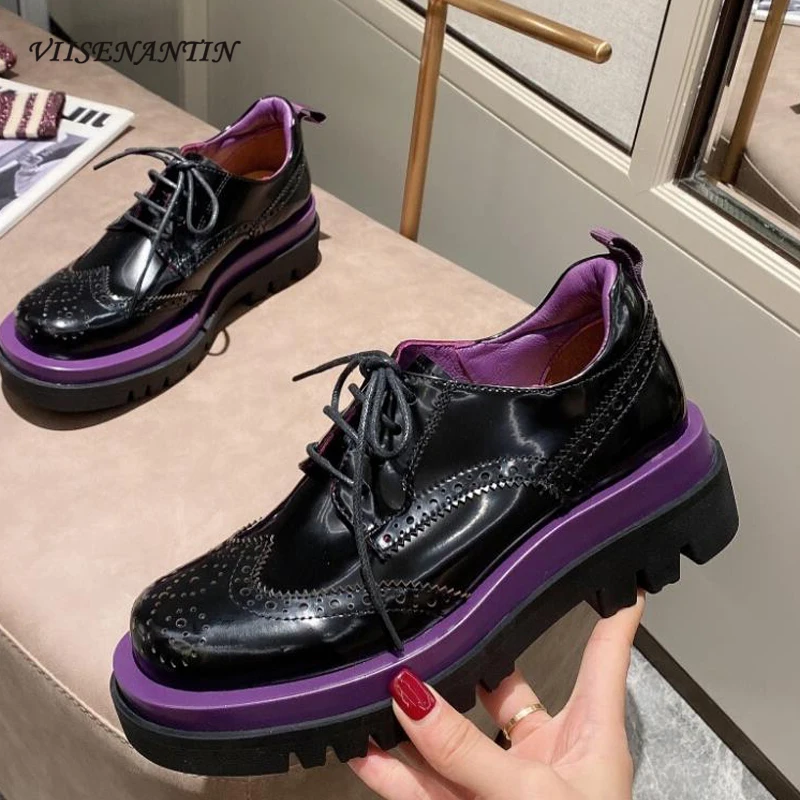 

Женские туфли-оксфорды на шнуровке, универсальные кожаные туфли на толстой подошве, весна-осень 2021