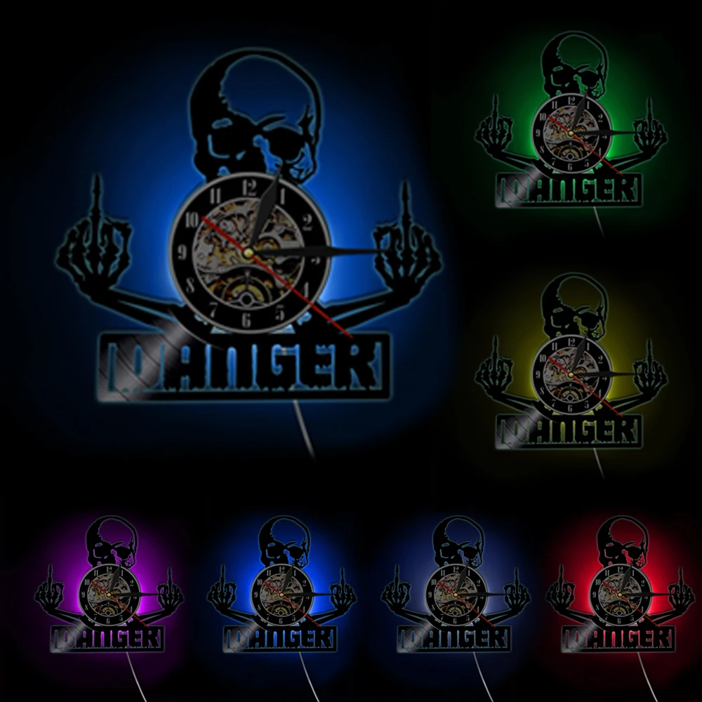 

Middle Finger Re-purposed Album LP Wall Clock Demon Gothic Punk Skull Vinyl Record Clock Personality Halloween Horror Wall Watch