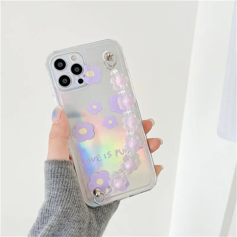 

Laser flower case for iphone wrist chain iphone 11PRO case /12 pro max/XR/XS MAX/12 MINI/11/12/7P/windows чехол на айфон 11
