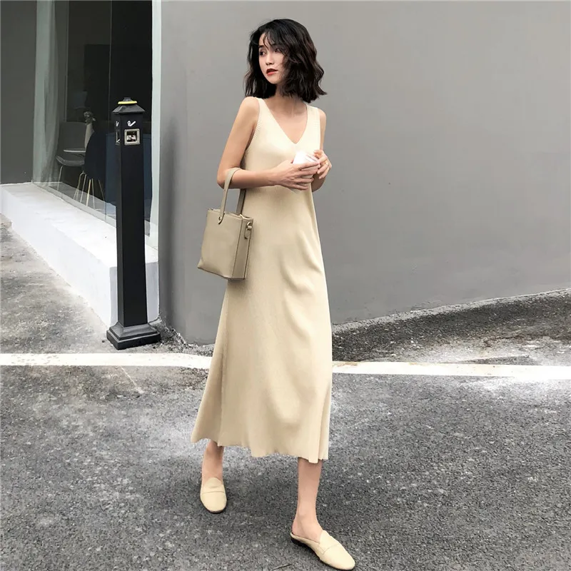 Корейское модное трикотажное хлопковое женское платье офисное облегающее на