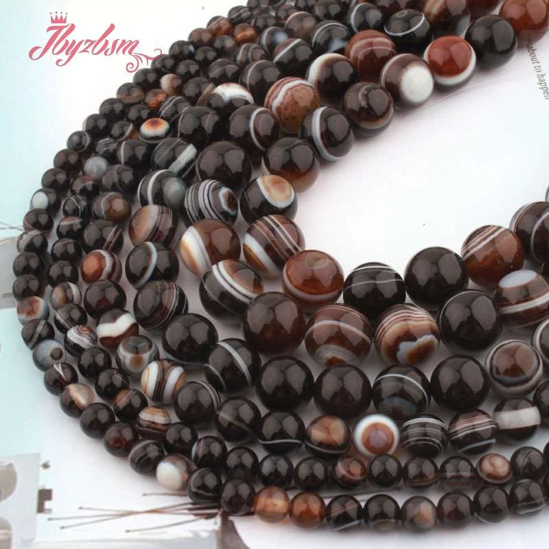 

Natural Black Eye Agates Round Smooth 6/8/10/12mm Loose Stone Beads For Jewelry Making Necklace Bracelet DIY Strand 15"