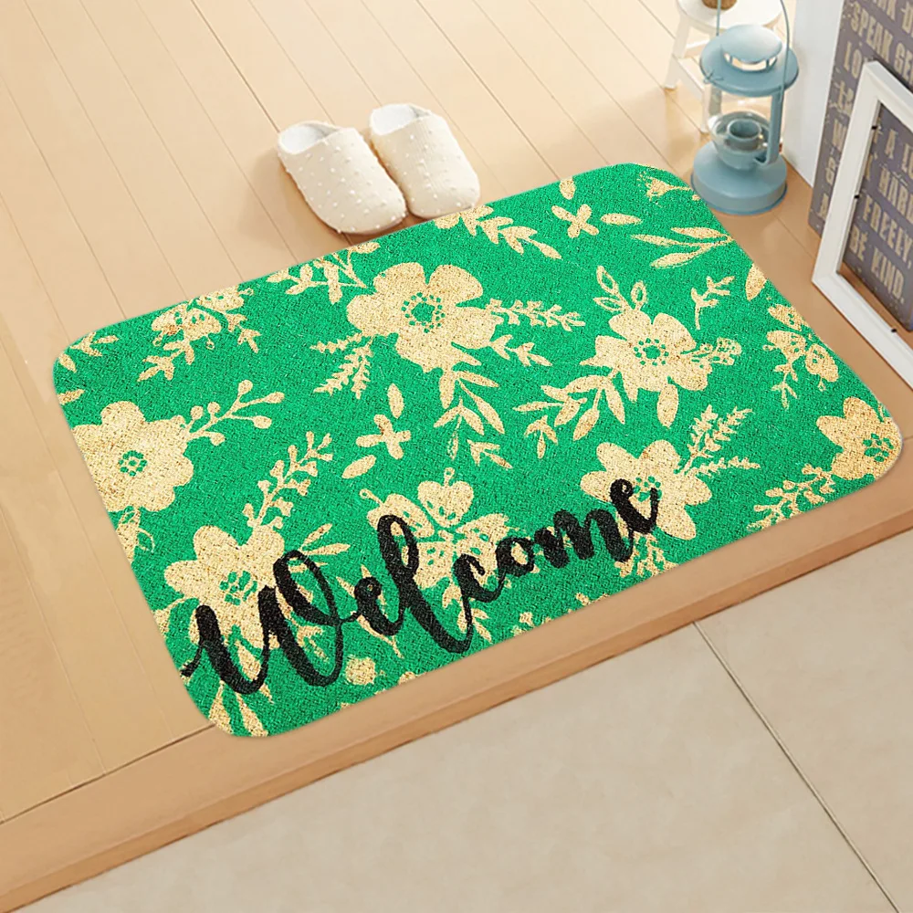 

Welcome Mat Entrance Anti-Slip Mat Hallway Letter Flower Printed Carpet for Room Bedroom Home Kitchen Doormat Art Pad