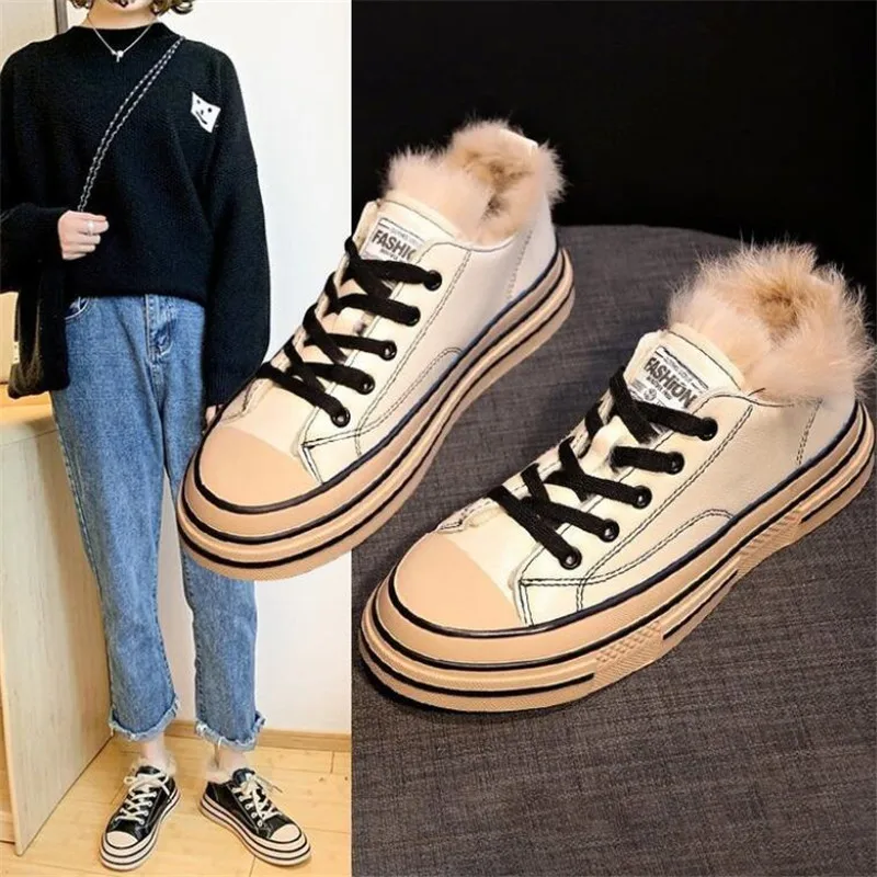 

2020 new flat-bottomed plush women's shoes autumn and winter thick-soled loafers fashion all-match women's sneakers shoes