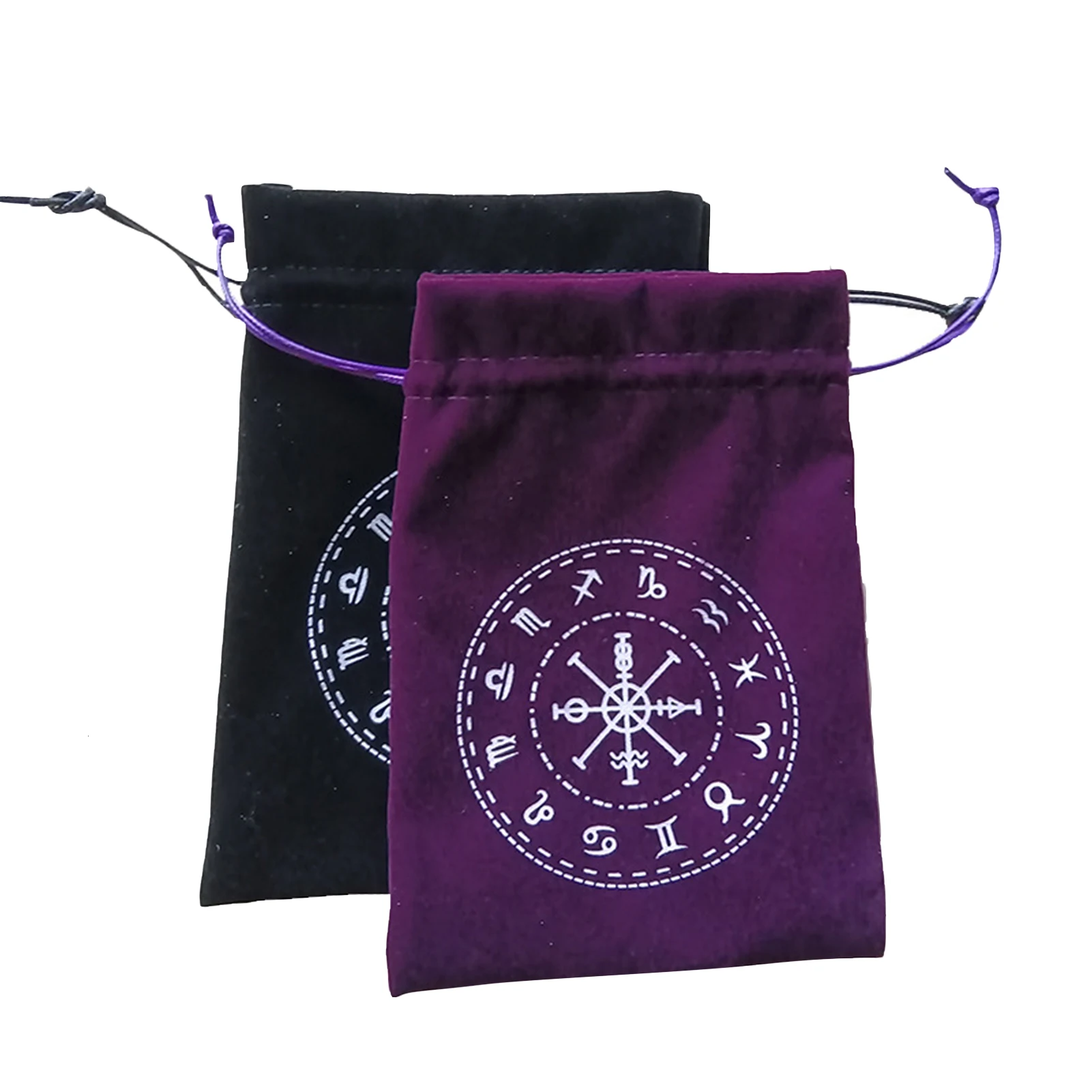 

13x18cm Thick Velvet Tarot Storage Bag 12 Constellation Symbol Protective Card Board Game Embroidery Drawstring Bag