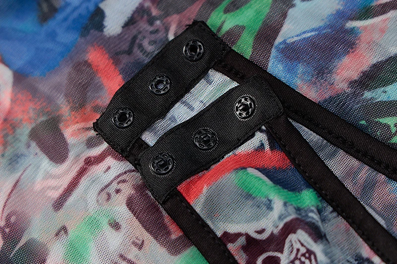 

SEASONS Tie Dye Print Women Mesh Two Piece Sets See Through Sheer Long Sleeve Bodysuit High Waist Pants Bodycon Sexy ASSU82113