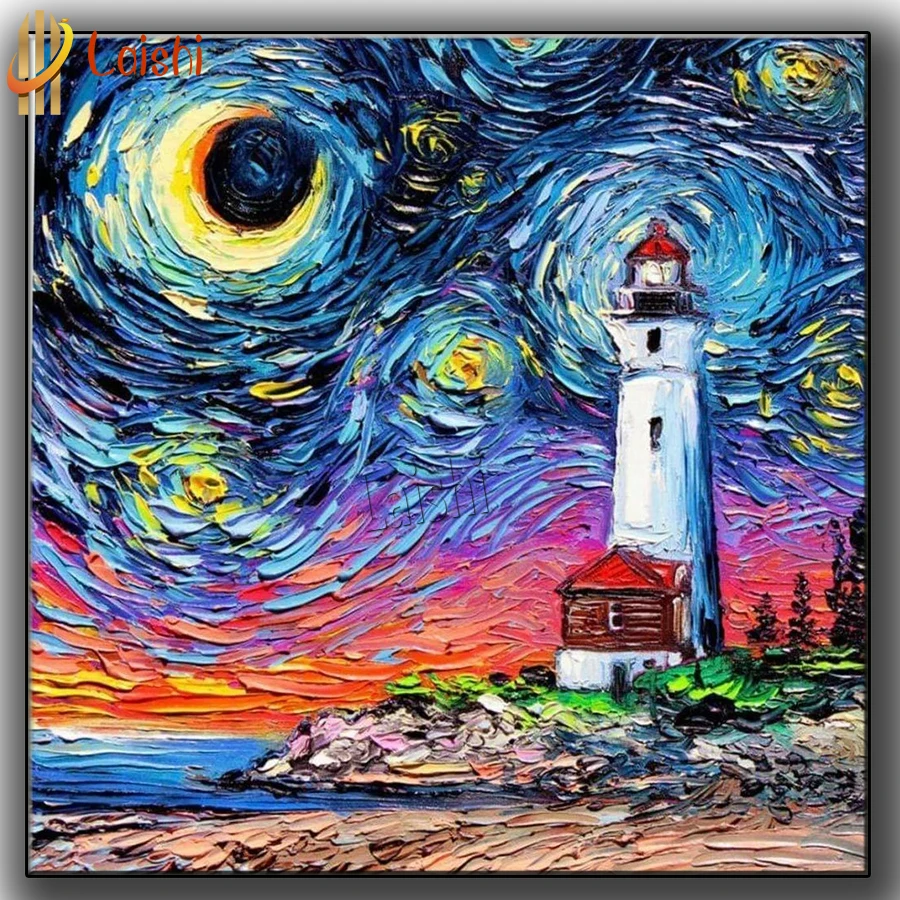 

Full diamond embroidery abstract Lighthouse scenery diamond mosaic rhinestones diamond painting cross stitch kit home decoration