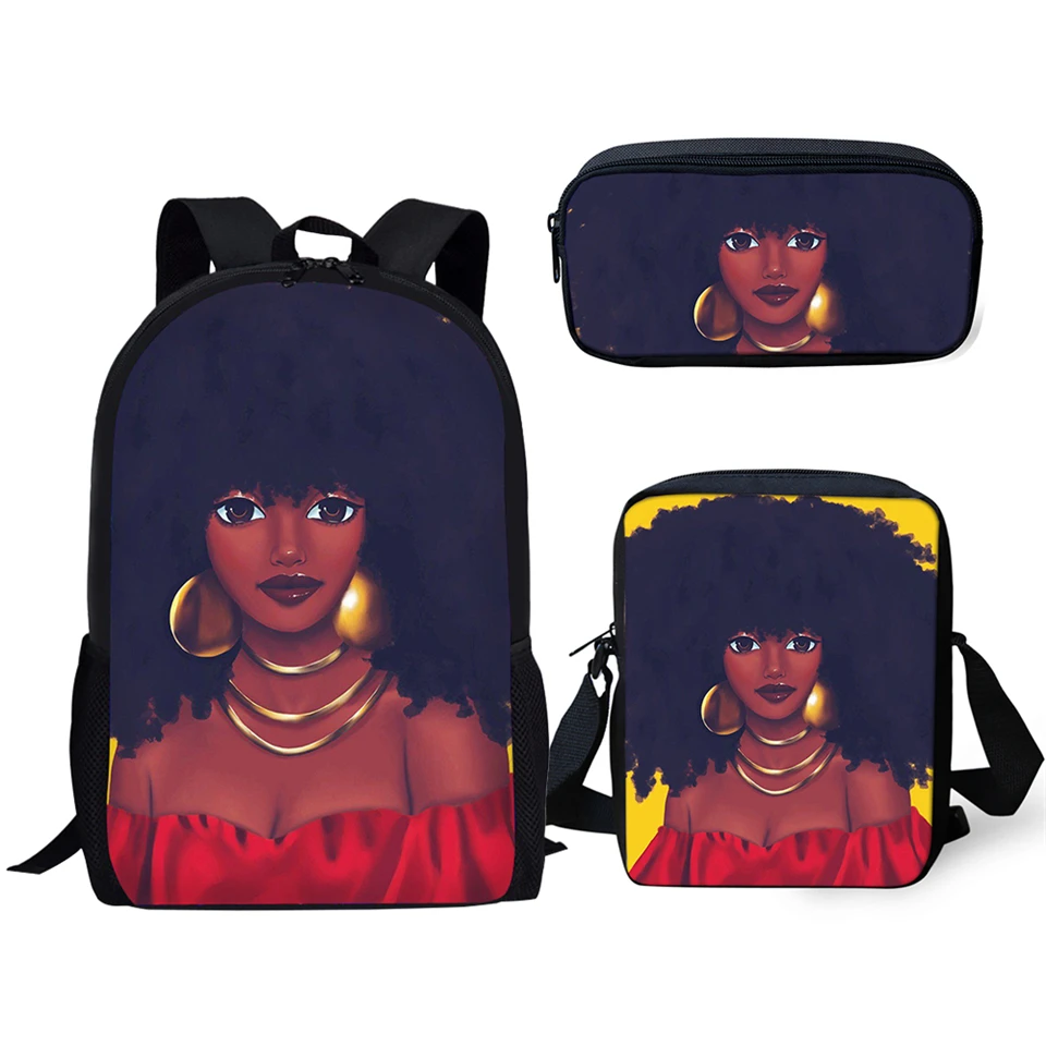 HaoYun 3 шт./компл., детские школьные рюкзаки, черные африканские школьные сумки с рисунком для девочек, дизайнерские школьные сумки для девочек