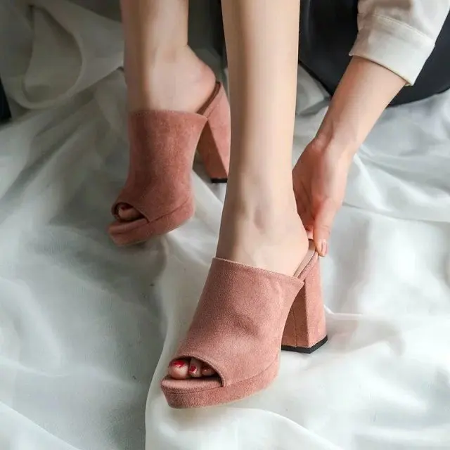 

PUPUDA Simple And Fashionable High-Heeled Shoes Women Comfortable Slip-On Shoes Korean Style Trendy Open-Toed Sandals