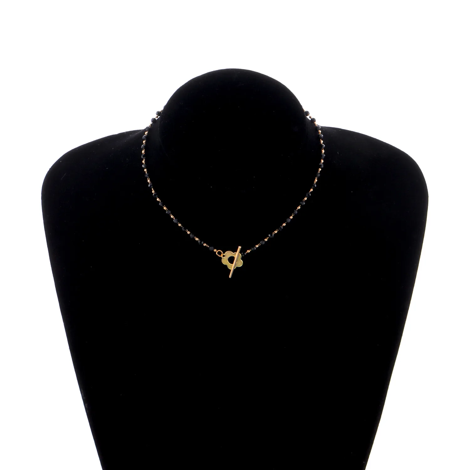 

Fashion Luxury Black Crystal Glass Bead Chain Choker Necklace for Women Flower Lariat Lock Collar Necklace Jewelry Party Charm