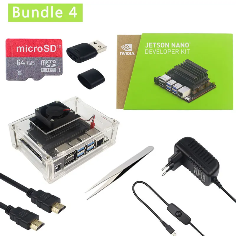 Комплект 4 NVIDIA Jetson Nano Developer Kit Cortex-A57 1,43 ГГц 128-core Maxwell GPU Акриловый Чехол | вентилятор | адаптер питания | sd-карта | HDMI - Комплект: Комплект 4
