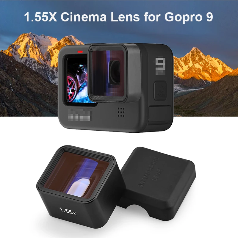 Lente de Cine HD 1.55X para Gopro 9, cámara deportiva, pantalla panorámica, Luz Azul cepillada, anamorfina, accesorios para Gopro 9