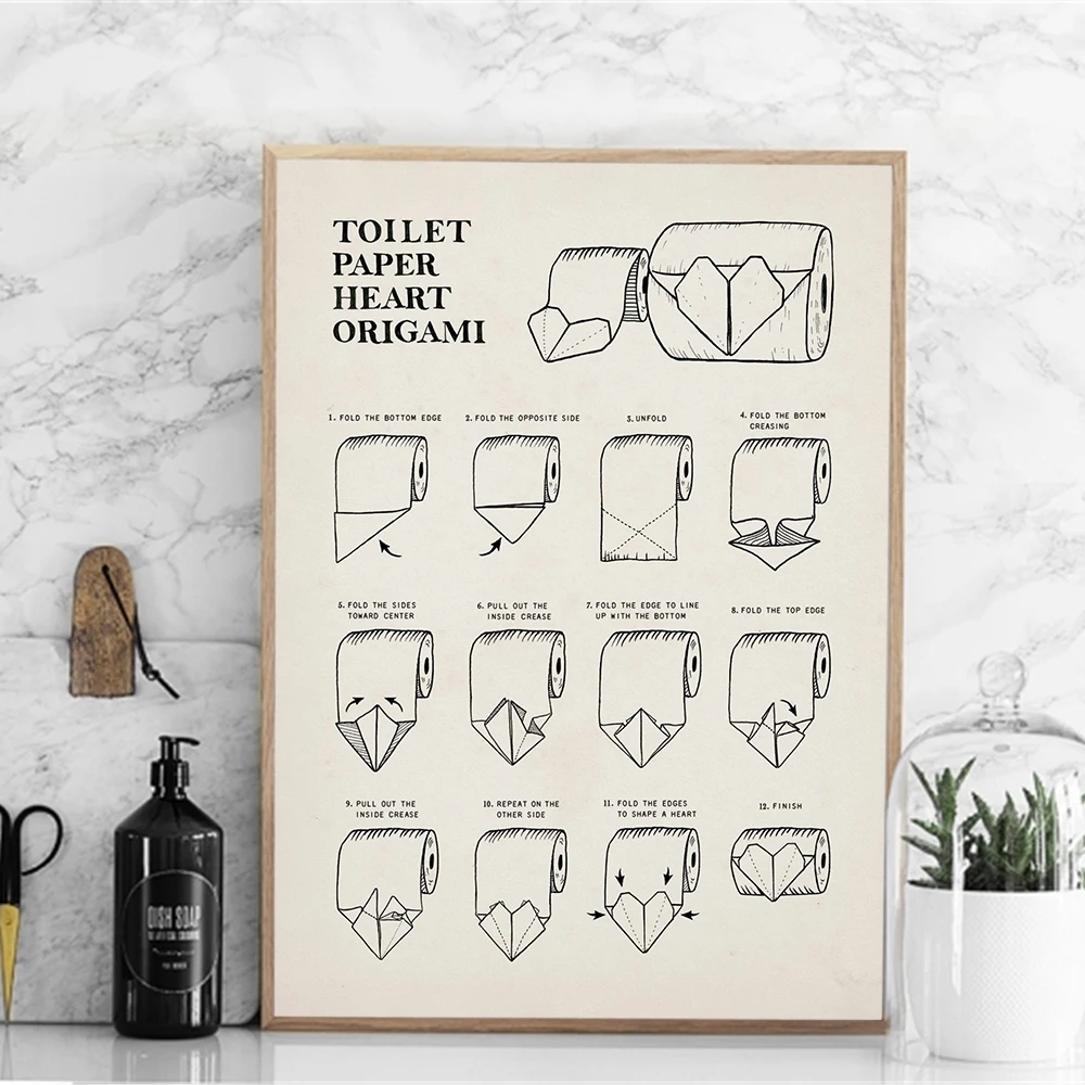 

Wash Your Hands Poster Toilet Roll Paper Origami Art Print Vintage Calligraphy Canvas Painting Wall Pictures Bathroom Home Decor