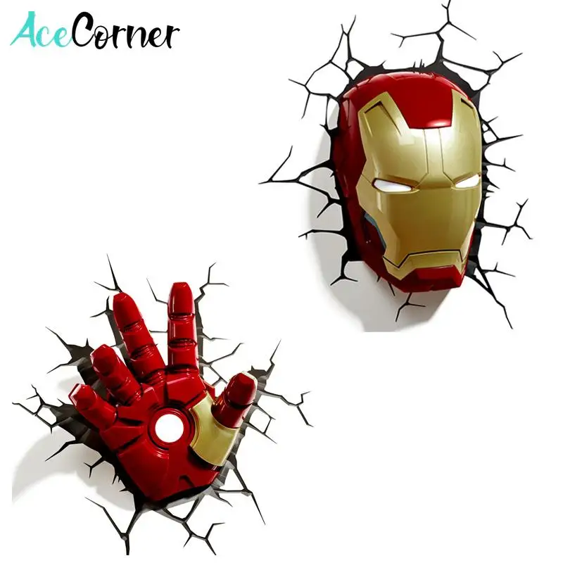 Acecorner Капитан Америка Железный человек Халк 3D Креативный светодиодный настенный