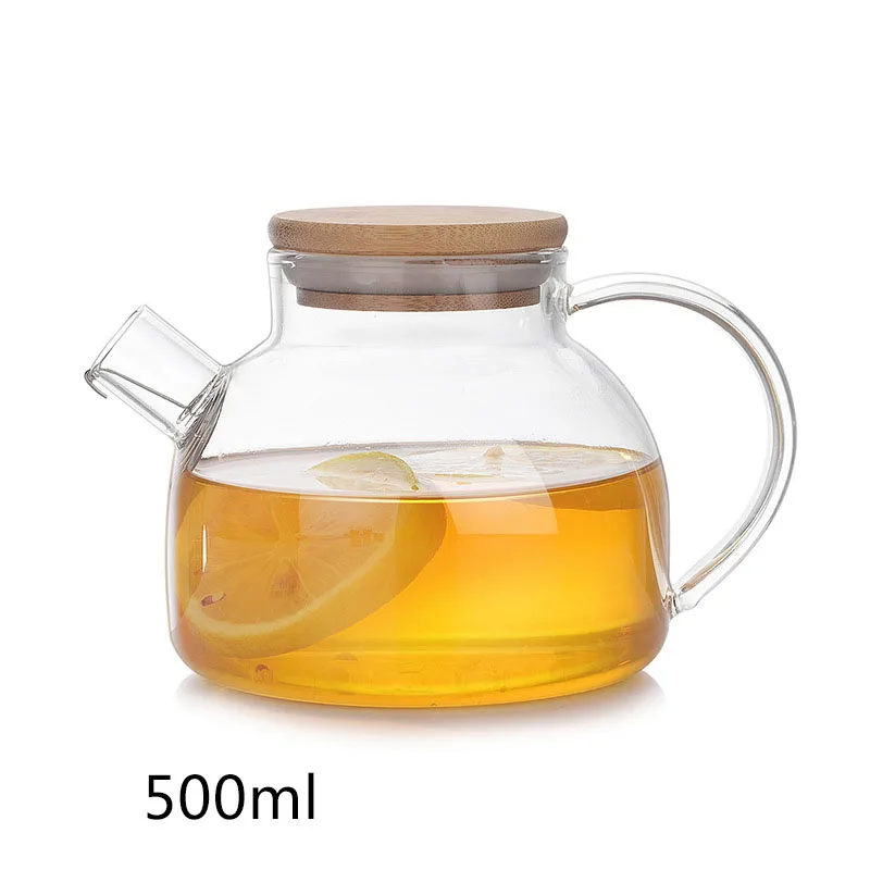 

Chinese Style Heat Resistant Glass Tea Infuser Pot With Wood Cover Kung Fu Flower Tea Puer Kettle Coffee Cup Office Teapot Set