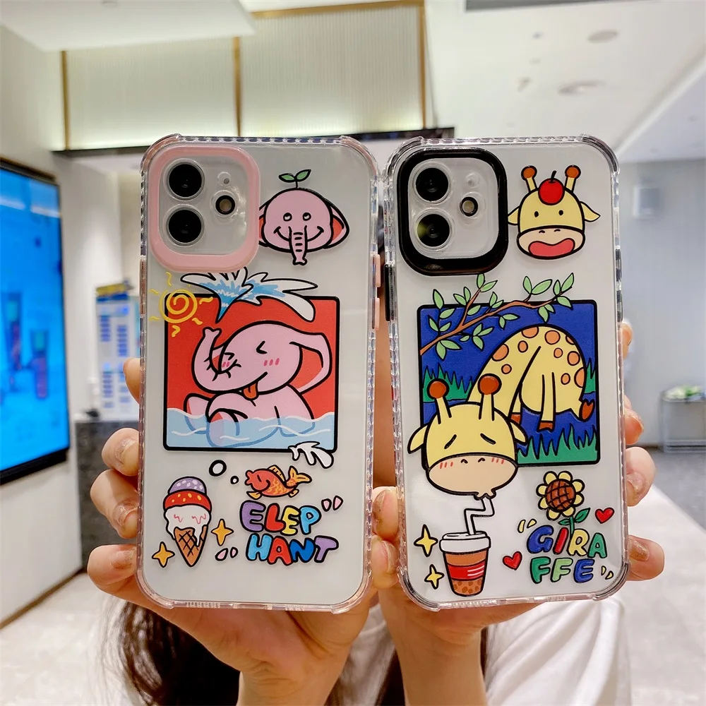 

Cute Cartoon Elephant Phone Case for Iphone 12 Coque Camera Protective Cover for Iphone 11 11promax XR X 7P 8P 7 8 SE2020 Fundas