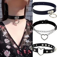 sexy gothic pu leather choker necklaces for women teens girls punk rock rivet heart cross collar necklaces fashion jewelry gifts