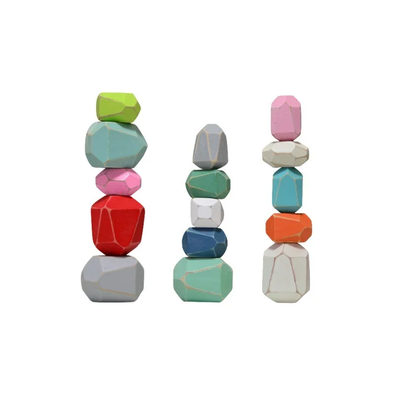 Baby Toy Wooden Colored Stone Jenga Building Blocks Educational Toy Creative Nordic Style Stacking Game Rainbow Wooden Toy Gift