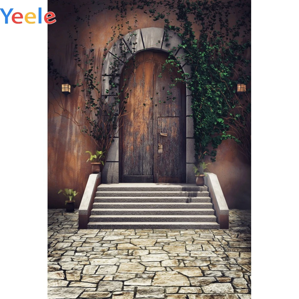 

Фон для фотостудии Yeele с изображением старых каменных ступеней, деревянной двери, зеленых растений
