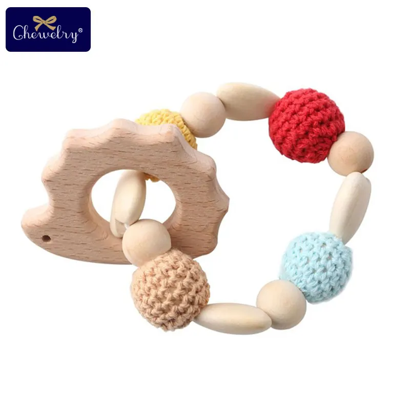 Hedgehog Rattle 1 шт. деревянный Прорезыватель Aniaml Sika олень DIY ремесла детский браслет погремушки бук дерево грызун крючком бусы подарки для детей продукты игрушки - Цвет: Hedgehog Rattle