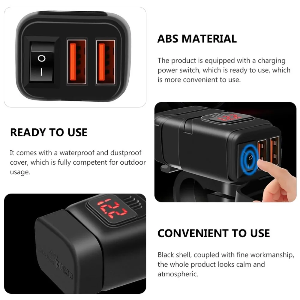 

1 Set Waterproof Motorcycle Charger Phone Charger with Red Digital Voltmeter
