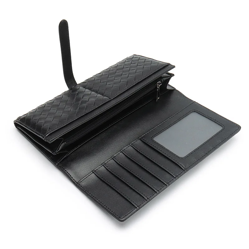 

New sheepskin hand-woven wallet ladies long wallet leather 2 fold wallet Korean female clutch unisex