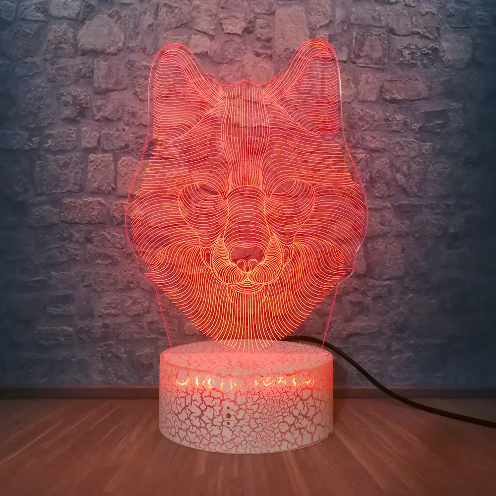 3D Светодиодная лампа с изображением животного волка ночник светильник 7 цветов
