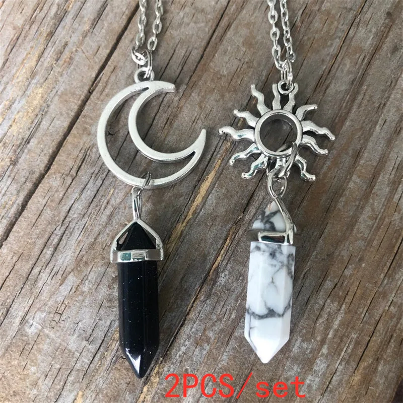 Moon and Sun Necklace, 2 Crystal Point Necklace, Sun Moon BFF Necklace, Healing Crystals, Crystals Necklace