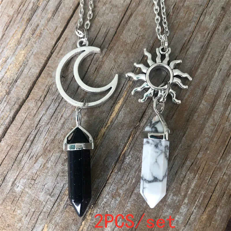 

Moon and Sun Necklace, 2 Crystal Point Necklace, Sun Moon BFF Necklace, Healing Crystals, Crystals Necklace