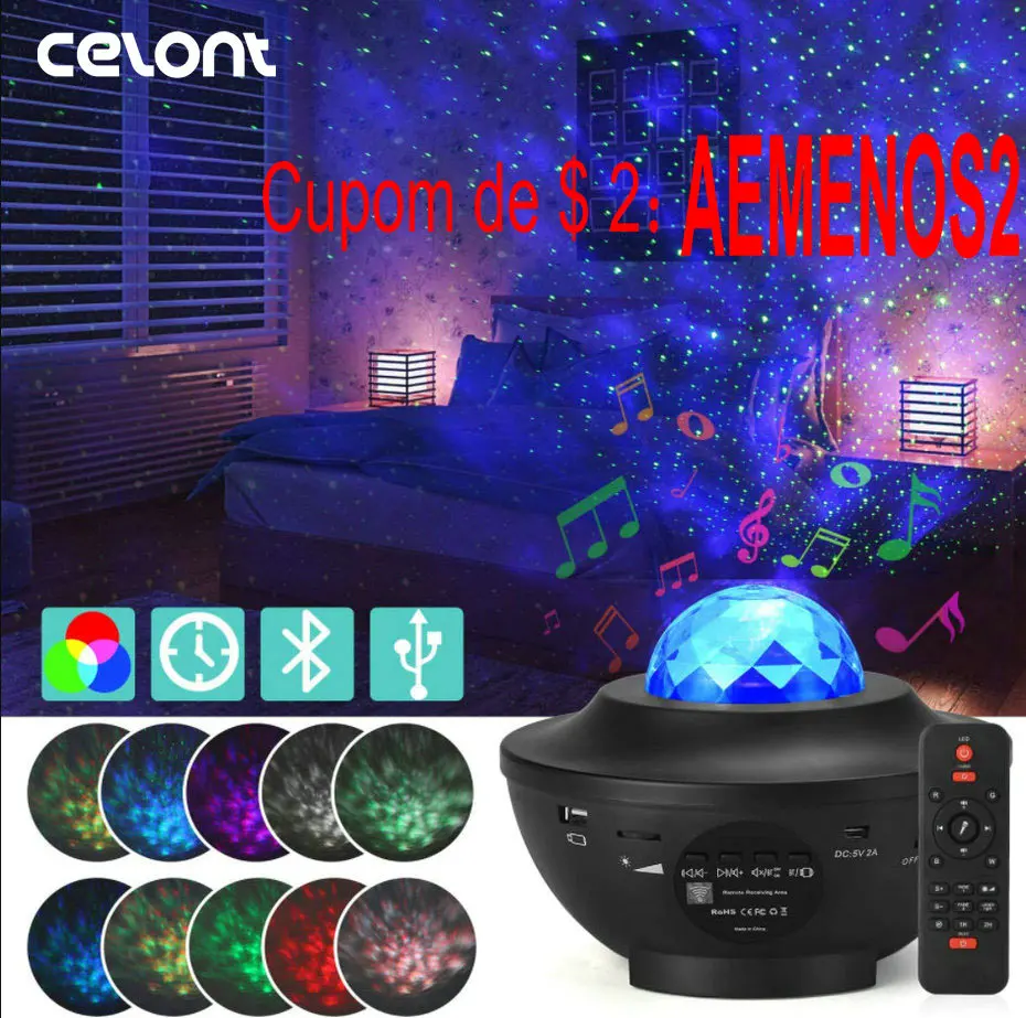 

LED Galaxy Projector Ocean Wave LED Night Lamp Music Player Remote Star Rotating Night Luminaria For Kid Bedroom