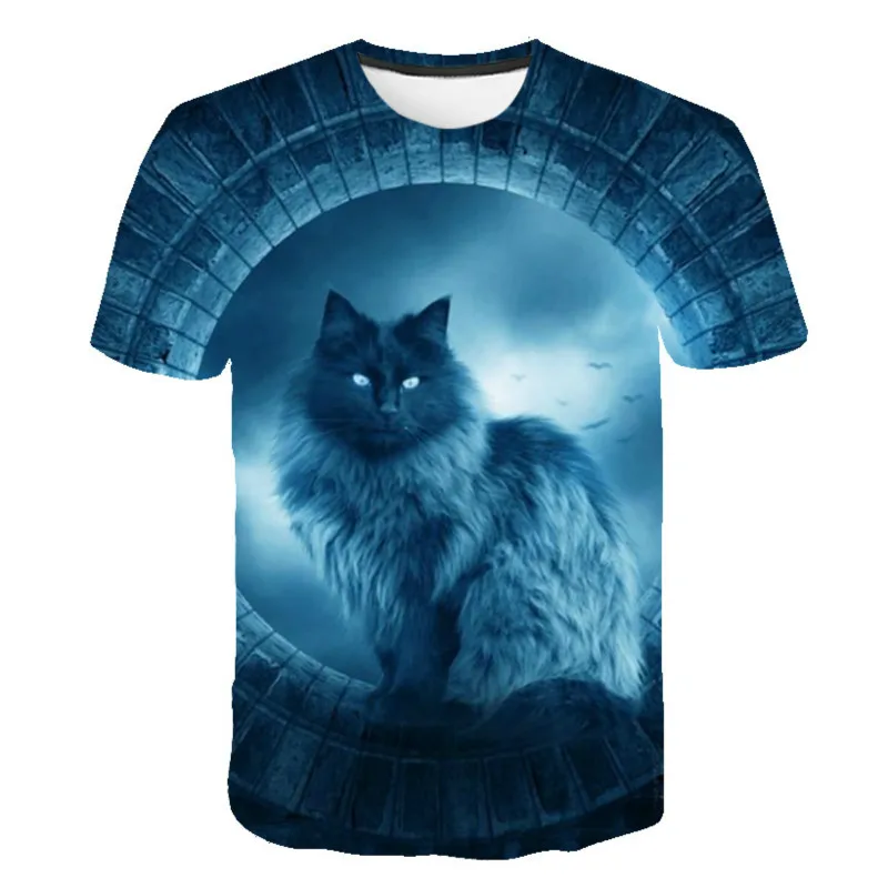 

Boys and girls cute cat fashion T-shirt, Harajuku cartoon personalized printed T-shirt, children's animation short sleeve