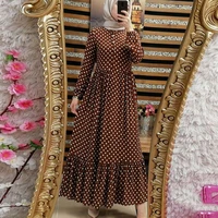muslim fashion womens long dress polka dot ruffled pleated dress middle east arab turkey dubai egypt mosque long sleeve dress