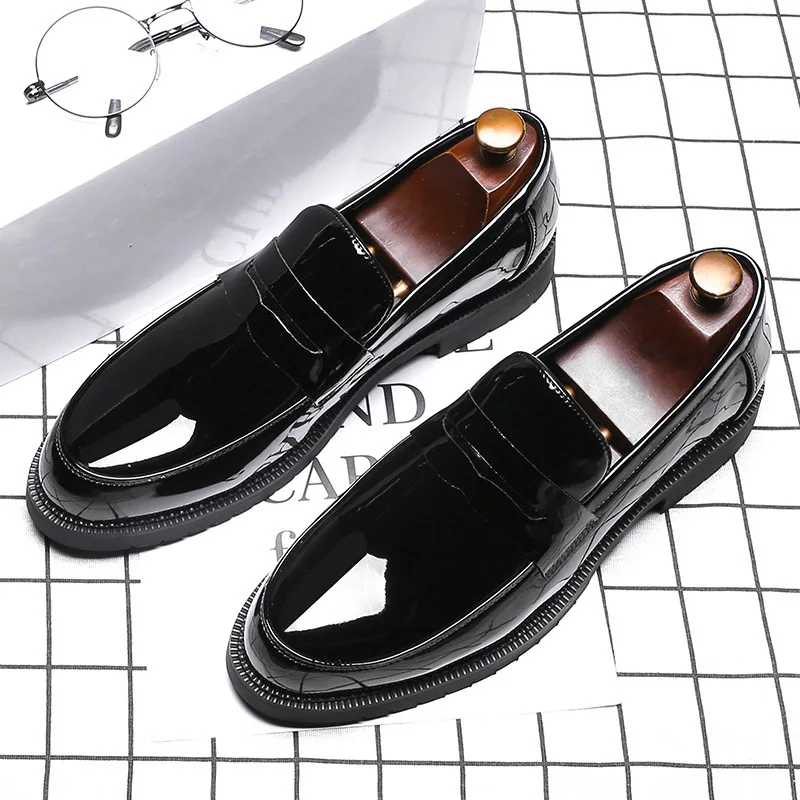

New Luxury Men Shoes Wedding Loafers Black Quality Patent PU Leather Wedding Business Slip On Dress Shoes Men's Casual Shoe