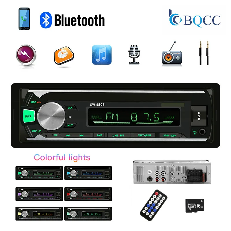 Car Radio 1 Din Autoradio Bluetooth Stereo In-Dash FM Aux Input 1din Receiver SD USB MP3 MMC WMA SUPPORT Colorful button | Автомобили и