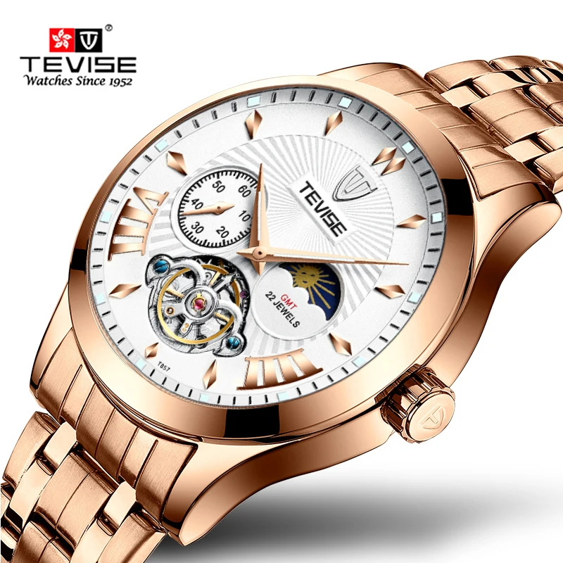 Модные мужские часы автоматические механические из нержавеющей стали с белым