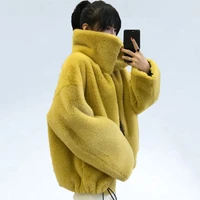 fashion brand fluffy big collar faux fur coat female thicker warm fox fur waistcoat zipper stitching coat with drawstring