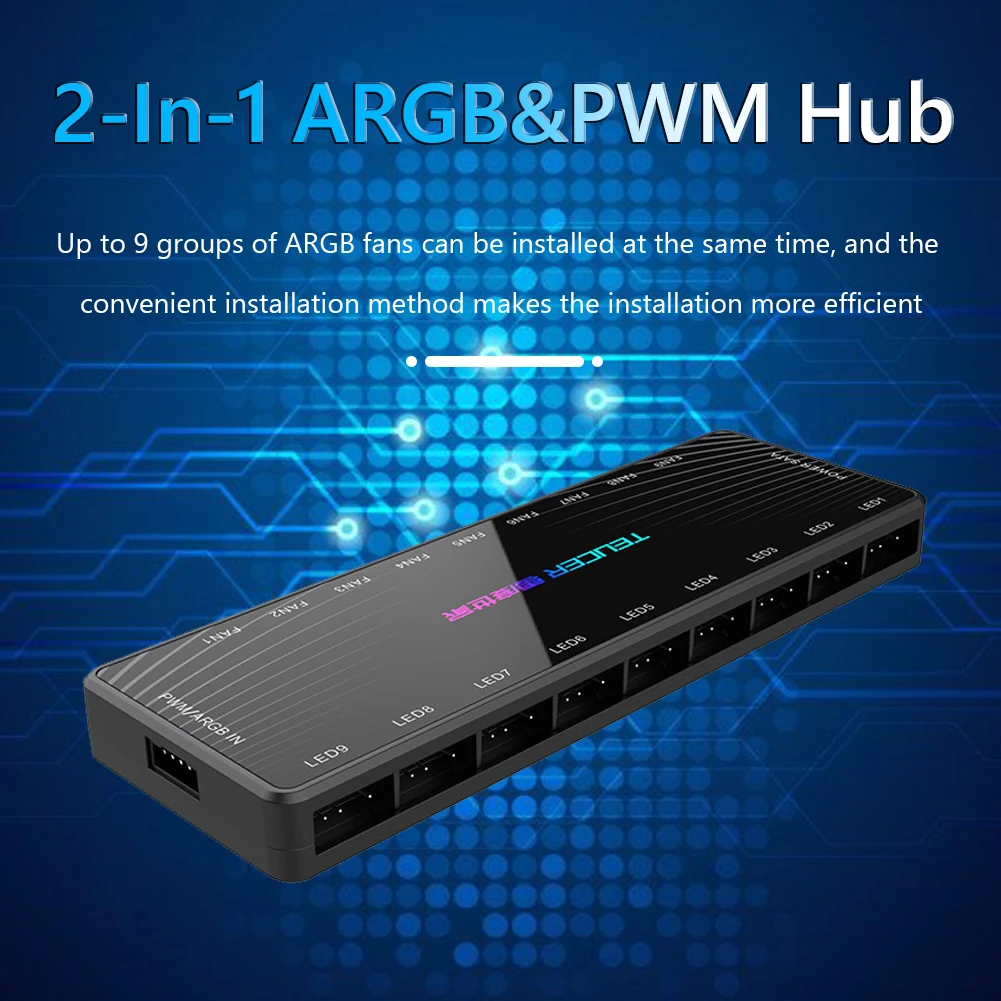 Разветвитель ARGB для ПК 5 В 3 контакта 4 хаб PWM 1 на 9 с питанием от SATA | Компьютеры и