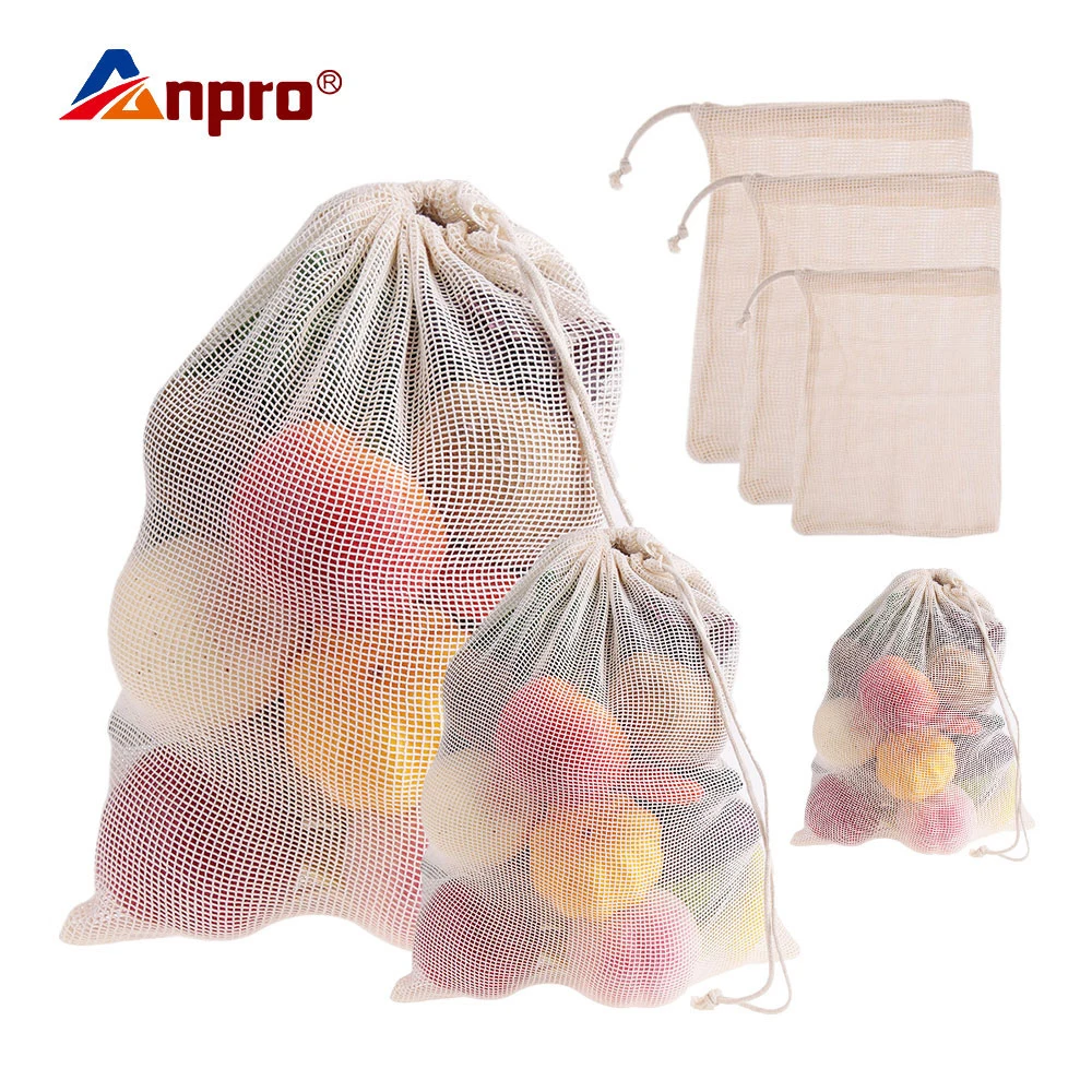 Anpro 1x мешки для фруктов и овощей хлопок моющийся многоразовый производство кухня сетчатый мешок для хранения с кулиской домашняя кухонная для хранения