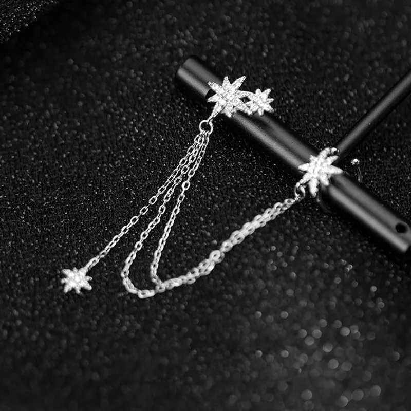 Женские астральные серьги гвоздики с фианитом из стерлингового серебра 925 пробы