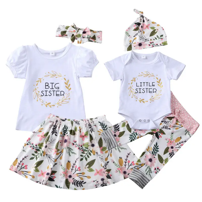Family Looking Set Big/Little Sister Matching Baby Girl Tops Romper Dress Pants Clothes Family Matching Outfits images - 6
