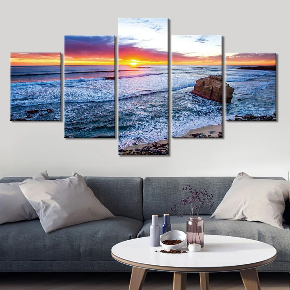 Canvas Pictures Home Decor Wall Art Poster Framework 5 Piece Seascape sunset Paintings Landscape | Дом и сад