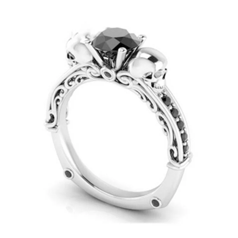 

Milangirl Rings Cubic Zirconia Double Skull Head Finger Jewelry for Women Girls Party Jewelry
