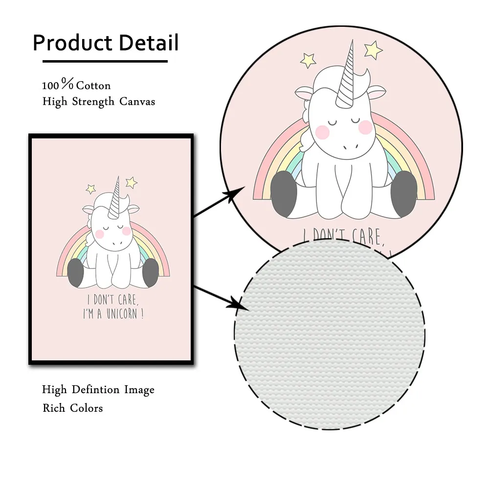 Rainbow Canvas Painting Kids Poster Nordic Pink Picture Unicorn Poster Nursery Posters and Prints Baby Rooms Quote Art Unframed
