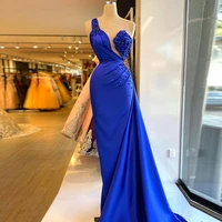 royal blue prom dresses 2021 african one shoulder formal evening party gowns beads robes de mari%c3%a9e