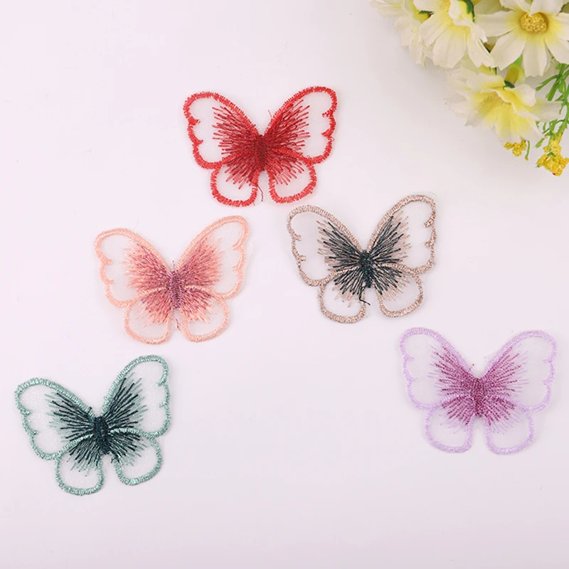 

10pcs Organza 5cm Butterfly Embroidery Cloth Stickers Color Retro Clothes Accessories DIY Manual Sewing Patch Applique