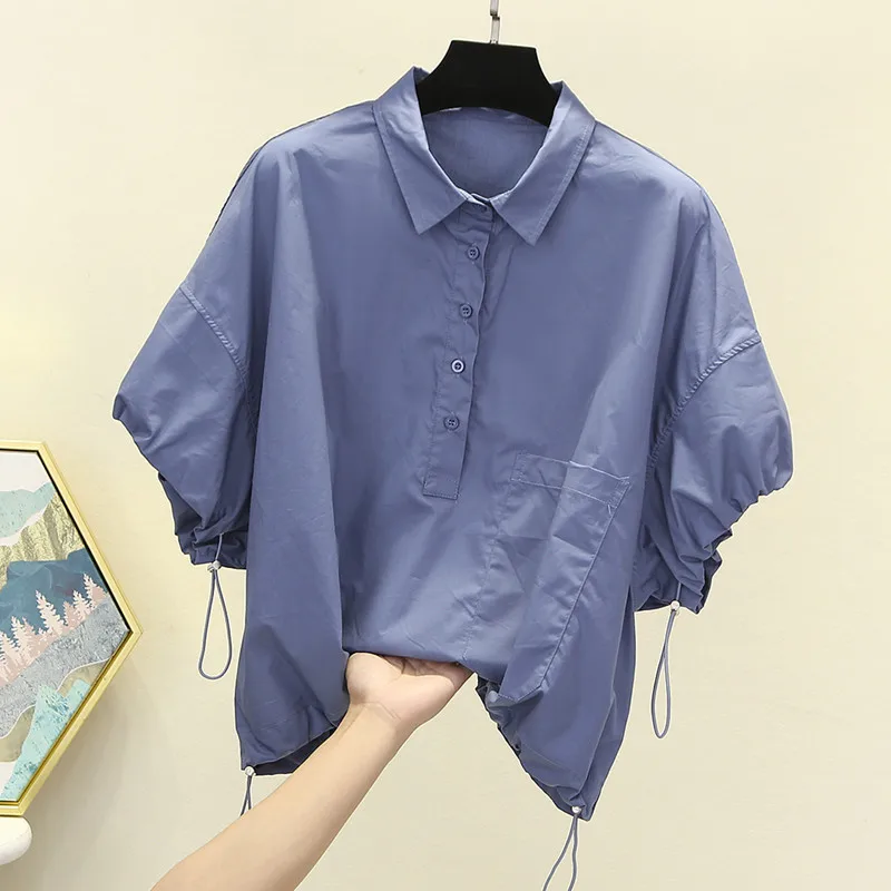 

Women's Blouses And Shirts European Goods Cuff Draw String short-sleeved Shirt Female Design Feels The Summer Leisure Super Fire