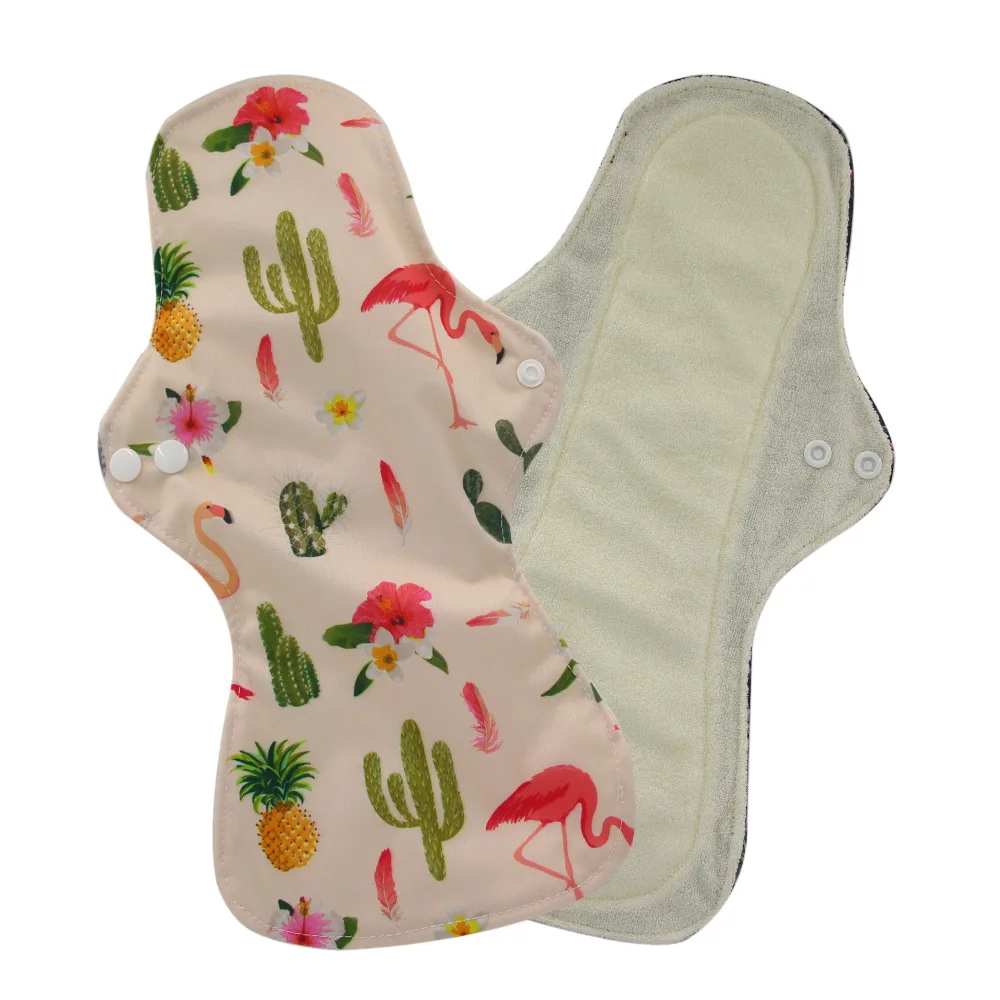 organic bamboo pad52 1" Фламинго печатные ночное Использование многоразовые менструальные подкладки для тяжелого потока большой размер дышащая женская Ткань колодки подкладка водонепроницаемый - Цвет: organic bamboo pad52